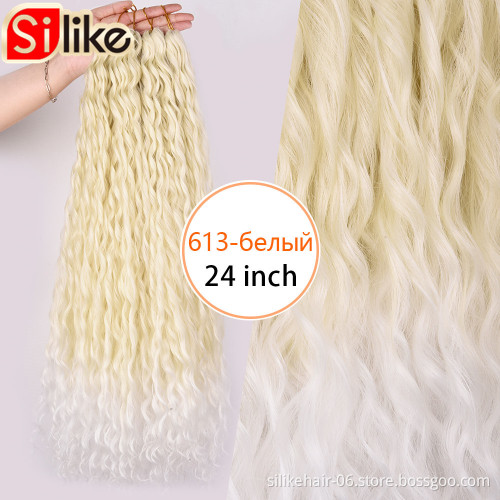 Cheap Soft 24Inch Ombre Red Brown Long Wavy Braids Kinky Curly Water Deep Wave Crochet Braiding Synthetic Hair Extensions